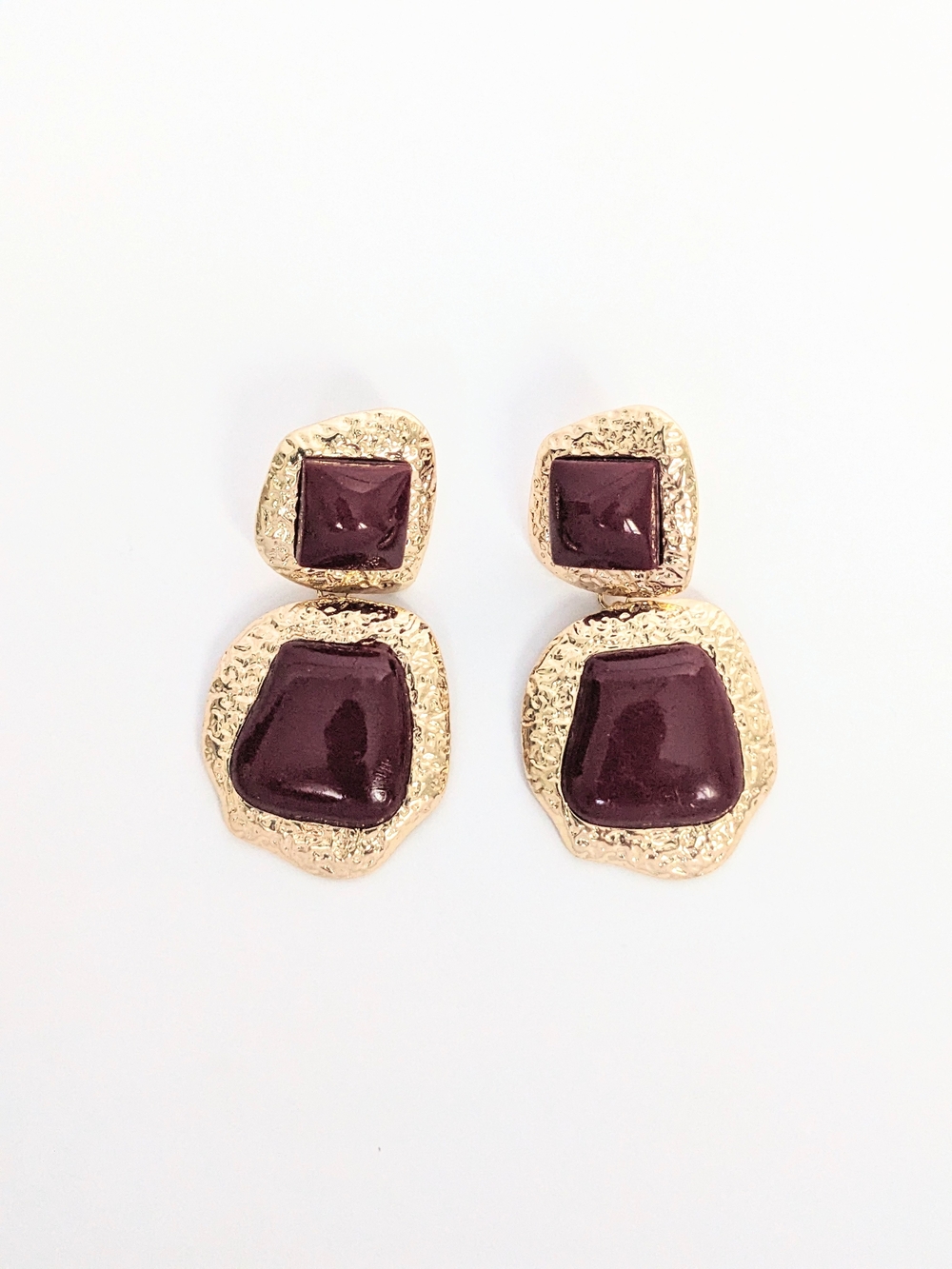 Gold and Merlot Stone Earrings